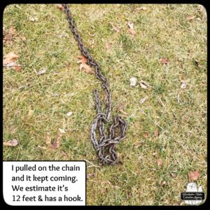 rusty heavy chain in the grass