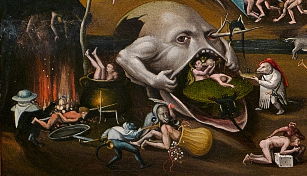 creepy Bosch section of The Last Judgment painting