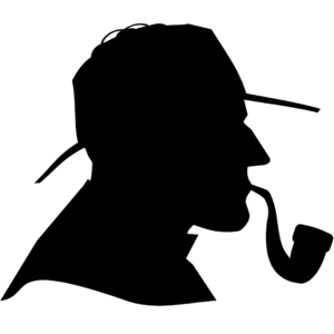 Canva stock graphic of a profile silhouette of Sherlock Holmes